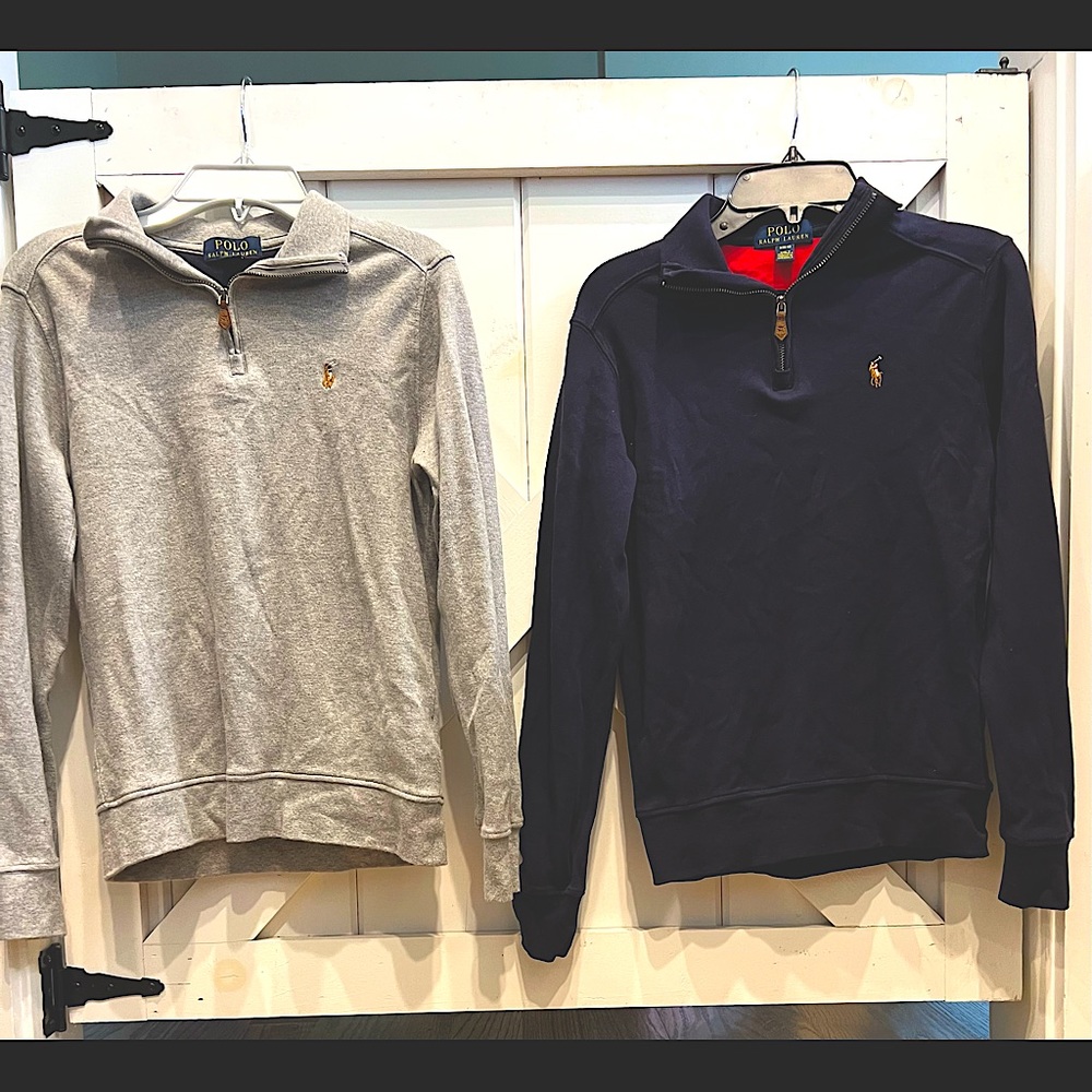 Boys Ralph Lauren half zip navy & gray EUC $30 Medium 10-12